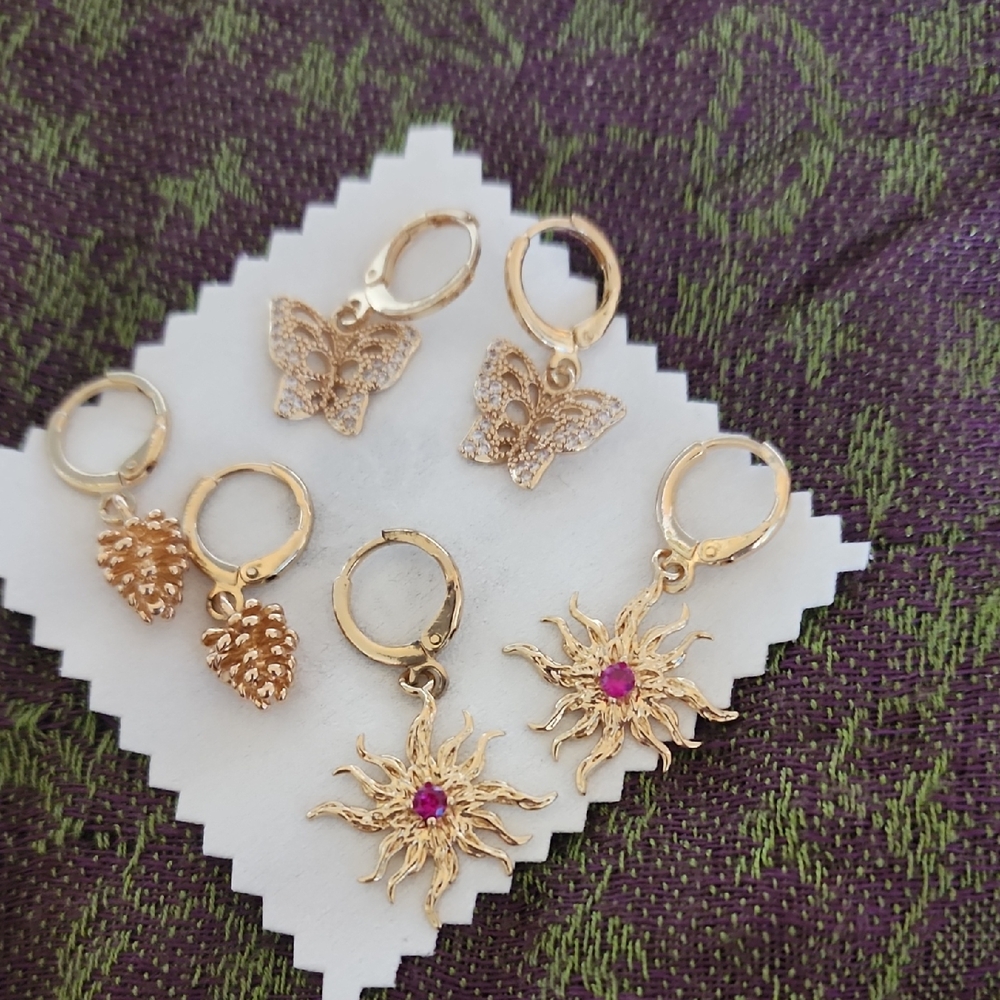 3 Pairs Gold Tone Earrings NWOT